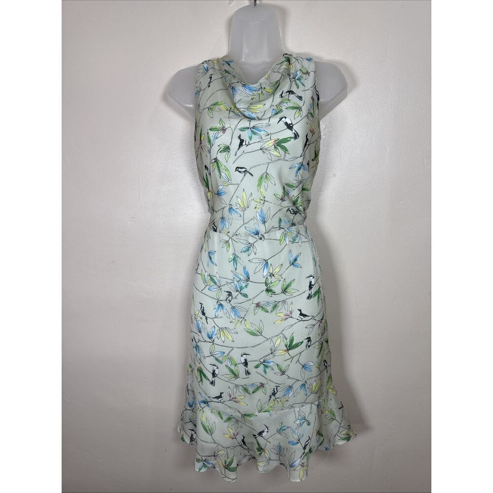 The Limited Womens Dress Bird Print Drape Cowl Neck 90s Twee Chiffon 4 Ruffle